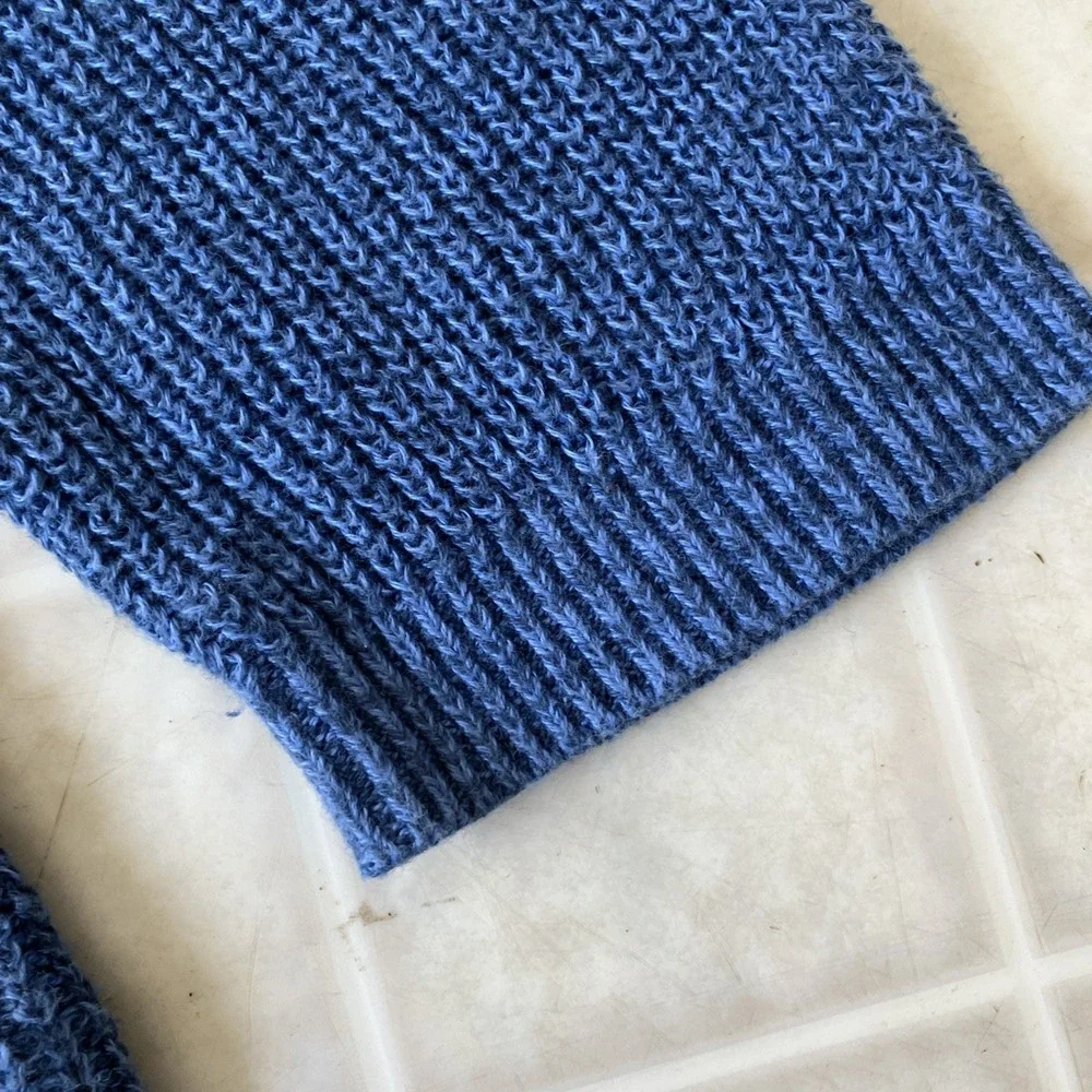 lands' end blue 3/4 sleeve boat neck sweater  Size small Swirl Cable Knit Granny
